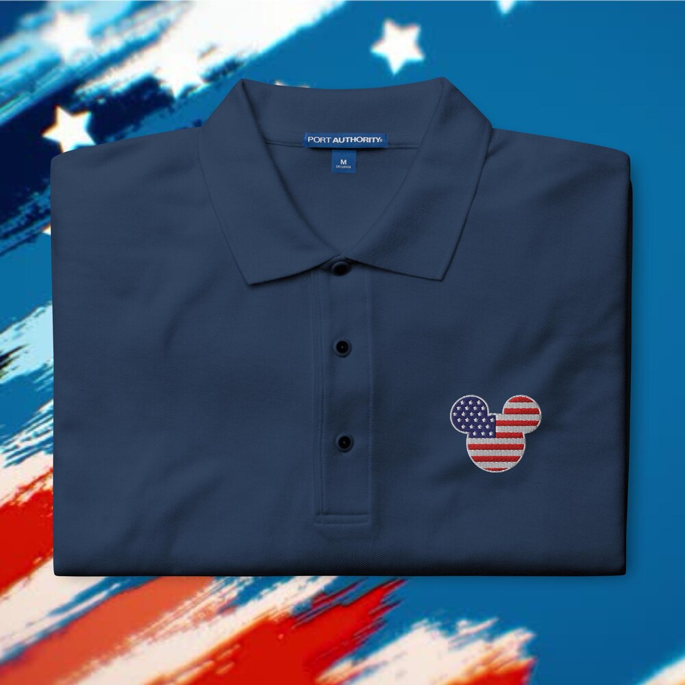 Usa Mickey Flag Embroidered Polo | Americana Disney Polo Shirt - Relaxed Fit | Subtle Disney Apparel Teeplaza Design