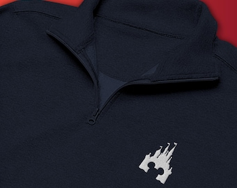 Sudadera de polar con cremallera de un cuarto bordada con el Castillo de Cenicienta de Mickey oculto / Sudadera Disney / Sudadera Magic Kingdom / Ropa discreta de Disney para adultos