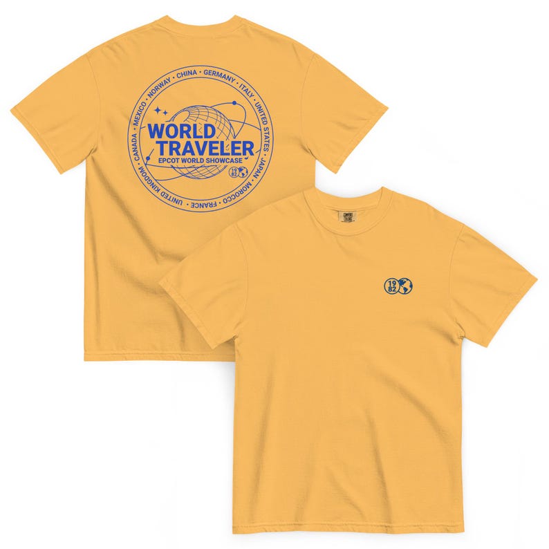 EPCOT World Showcase World Traveler Embroidered Front Printed Back Comfort Colors T-Shirt | Subtle Disney Tee