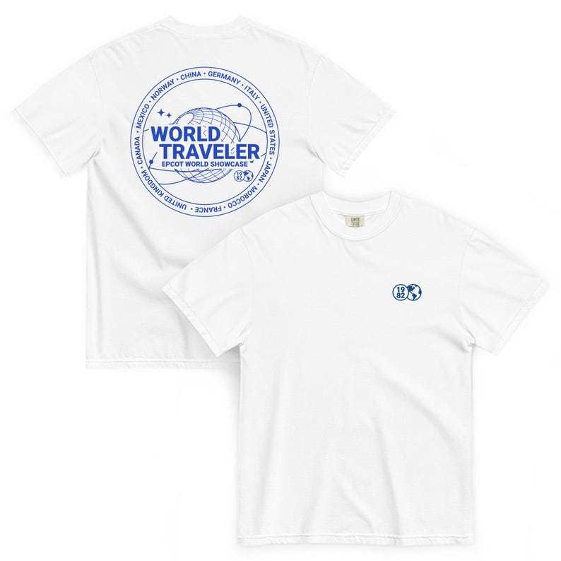 EPCOT World Showcase World Traveler Embroidered Front Printed Back Comfort Colors T-Shirt | Subtle Disney Tee