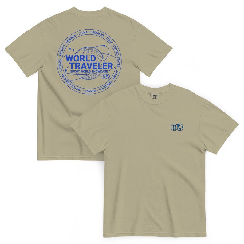 EPCOT World Showcase World Traveler Embroidered Front Printed Back Comfort Colors T-Shirt | Subtle Disney Tee