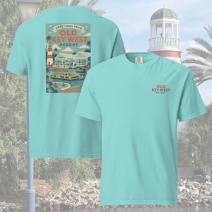 Old Key West Resort Comfort Colors-T-shirt | Geborduurde voorkant, bedrukte achterkant | Disney Resort Wear
