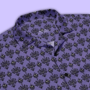 Haunted Mansion Wallpaper Button Up Shirt | Mickey’s Not So Scary Halloween Party Costume | Disney Hawaiian Shirt | Disney Adult Apparel