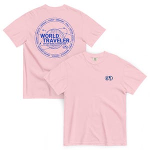 EPCOT World Showcase World Traveler Embroidered Front Printed Back Comfort Colors T-Shirt | Subtle Disney Tee