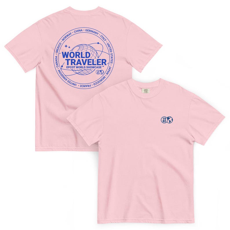 EPCOT World Showcase World Traveler Embroidered Front Printed Back Comfort Colors T-Shirt | Subtle Disney Tee