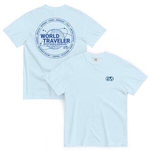 EPCOT World Showcase World Traveler Embroidered Front Printed Back Comfort Colors T-Shirt | Subtle Disney Tee