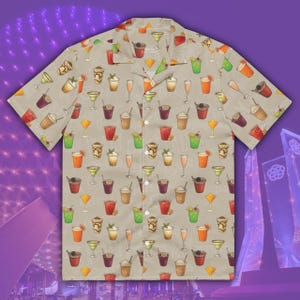 Camisa hawaiana "Bebidas en todo el mundo" de EPCOT / Camisa abotonada con estampado integral "World Showcase" / Camisa aloha "Bebidas en todo el mundo" de Disney