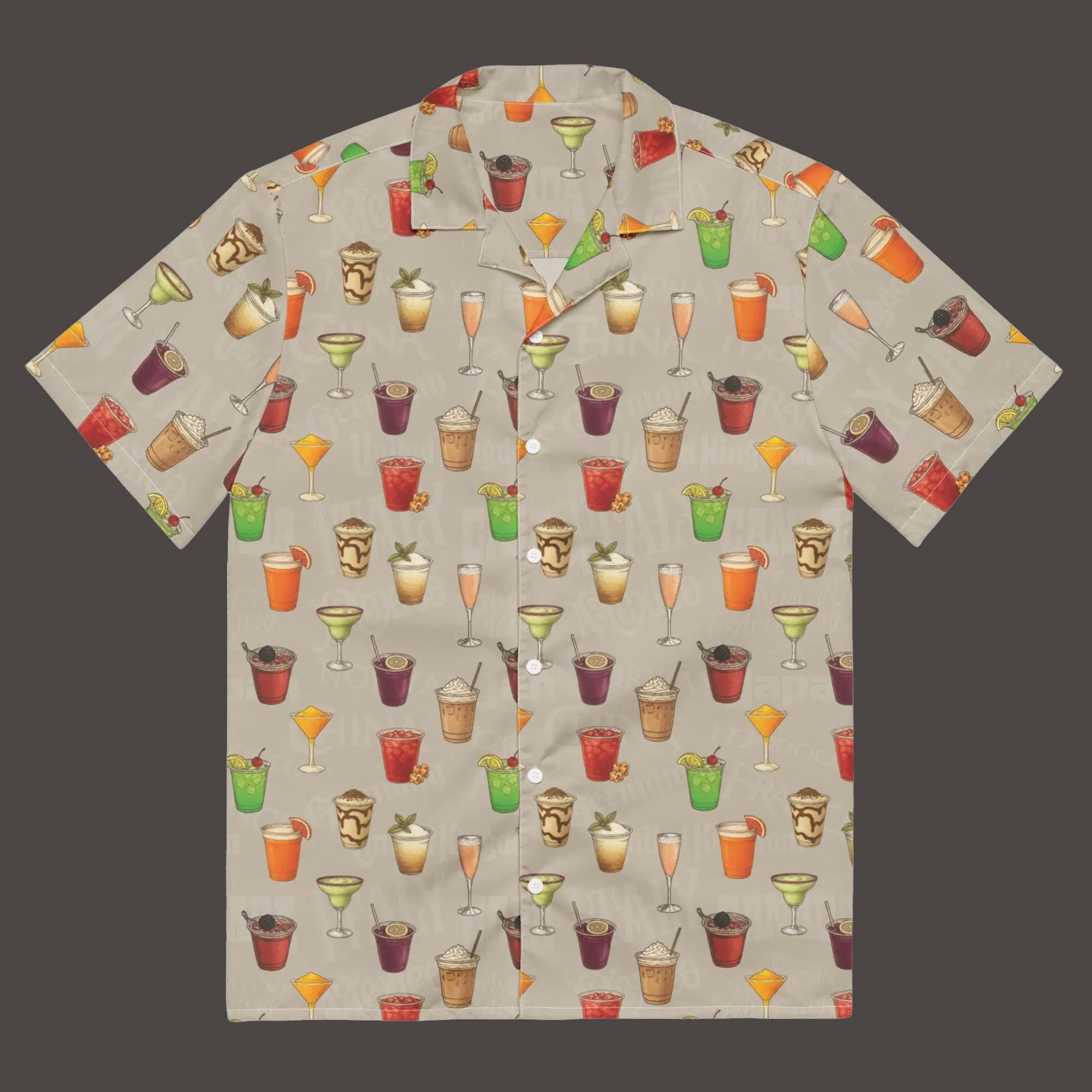 EPCOT Drinks Around The World Printed Unisex Button Aloha Hawaiian Shirt | Subtle Disney | World Showcase