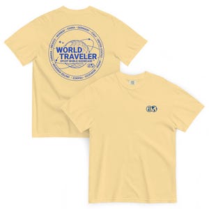 EPCOT World Showcase World Traveler Embroidered Front Printed Back Comfort Colors T-Shirt | Subtle Disney Tee
