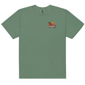 Monorail Sunset Embroidered Comfort Colors Tee | Subtle Disney Adult Shirt | Walt Disney World Monorail T-Shirt Light Green