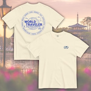 EPCOT World Showcase World Traveler Comfort Colors Tee | Embroidered Front + Printed Back | Subtle Disney Adult Shirt image 1