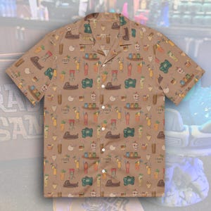 Trader Sam's Tiki Cocktails All-Over Print Hawaiian Aloha Collared Button Up Shirt | Polynesian Resort | Subtle Disney Apparel