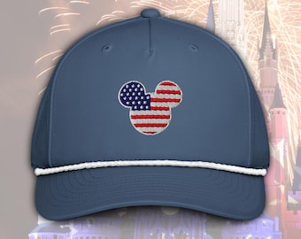 USA Flag Mickey Embroidered Rope Hat | Patriotic Disney Rope Cap | Subtle Disney Adult Hat | Vintage Rope Hat