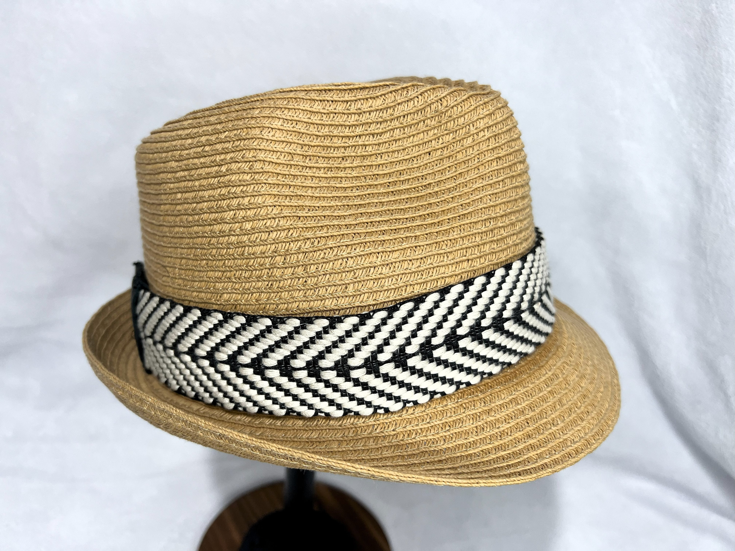 Chevron Hatband Straw Fedora Hat Blue & Coppers Chevron Hat Band, Nutmeg Fedora – Laurel Griffin main image 4