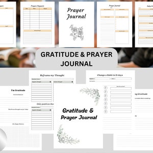 Peut inclure: Un journal de gratitude et de prière imprimable de 44 pages. Le journal présente un motif floral et comprend des sections pour la gratitude quotidienne, les demandes de prière et la reformulation des pensées négatives.