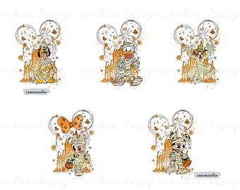 Mause and Friends Halloween Png Bundle,  Happy Halloween Skeleton Png, Spooky Vibes Png, Trick Or Treat Png, Watercolor Castle Png