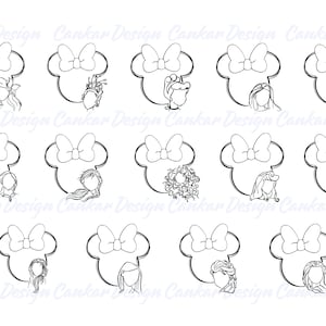 All Princess Silhoutte Svg Bundle, Mouse Ears Png, Princess Sketch Png Bundle, Digital Princess Cut Files for Cricut