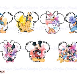 Watercolor Mouse and Friend Png Bundle, Mouse Ear Png Bundle, Watercolor Backround Png, Magical Kingdom Png, Family Trip Png