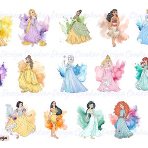 Watercolor Princess Png Bundle, Princess Png, Princess Clipart, Watercolor Princess Clipart, Digital Download
