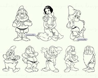 Snow White Svg Bundle, Snow White Princess, Snow White Clipart, Bundle Seven Dwarfs Png, Family Trip Png, Digital Download Svg,