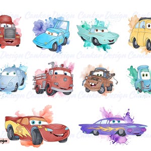 Aquarell Autos Charaktere Png-Bundle, Autos Png, Autos Clipart, Lightning Mcqueen Png, Instant Download