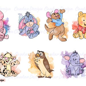 Watercolor Winnie The Pooh Png Bundle, Mouse Ear Png Bundle, Winnie The Pooh Characters Png,  Family Trip Png, Instant Download