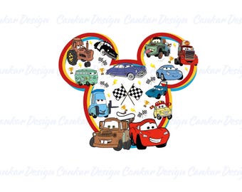 Racing Cars Mouse Head PNG, McQueen Sublimation Design, Birthday Shirt Digital Download, Lightning Clipart
