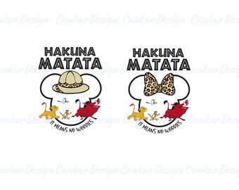 Hakuna Matata Safari Ears PNG, Magical Kingdom Family Trip Shirt Design, Leopard Print Pith Hat and Bow Digital Download
