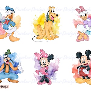 Mouse and Friends Png Bundle, Acquerello Mouse and Friend, Acquerello Sfondo Png, Magical Kingdom Png, Viaggio in famiglia Png