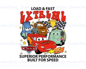 Retro Extreme Race Car PNG, Lightning McQueen Mater Fillmore Sublimation Design Download