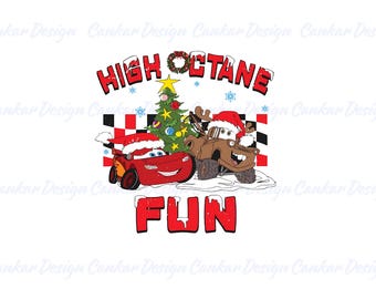Cars Christmas PNG File | High Octane Fun Clipart | Lightning McQueen Mater Holiday Shirt Sublimation