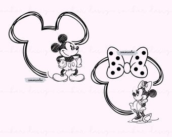 Bundle Sketch Mouse Svg, Couple Mouse Svg, Mouse Silhouette Svg, Magical Mouse Svg, Vacay Mode, Png Svg Files For Print, Instant Download