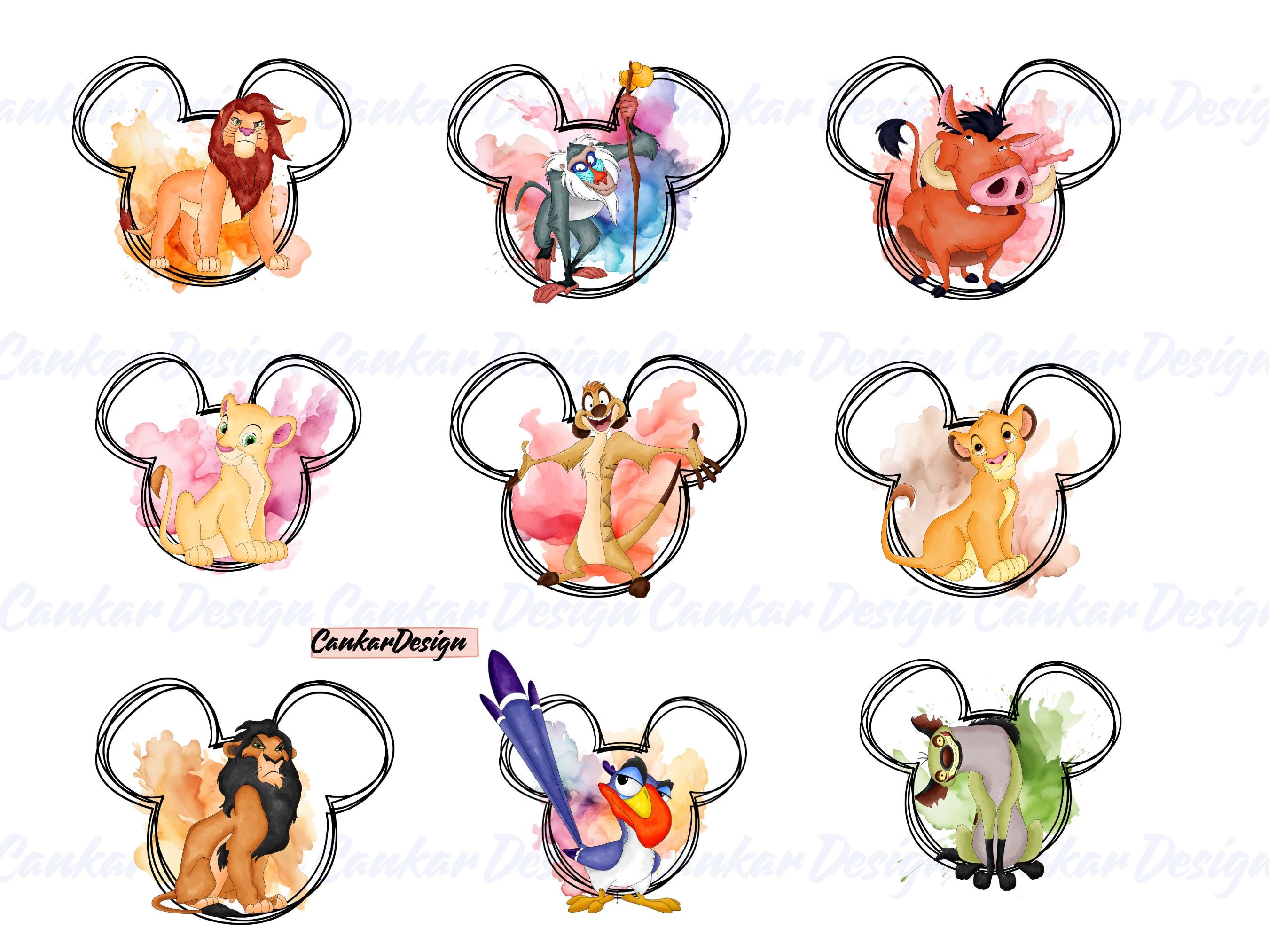 Watercolor Lion King Characters Png Bundle, Lion King Png, Mouse Ears ...