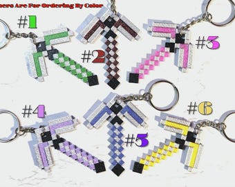 Minecraft-Inspired Pixel Pickaxe Keychain – Gamer Accessories