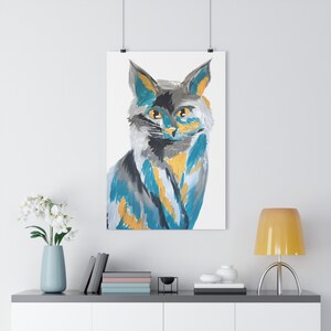 Colorful Animal Giclee Happy Cat Print Farm Animal Color Giclee