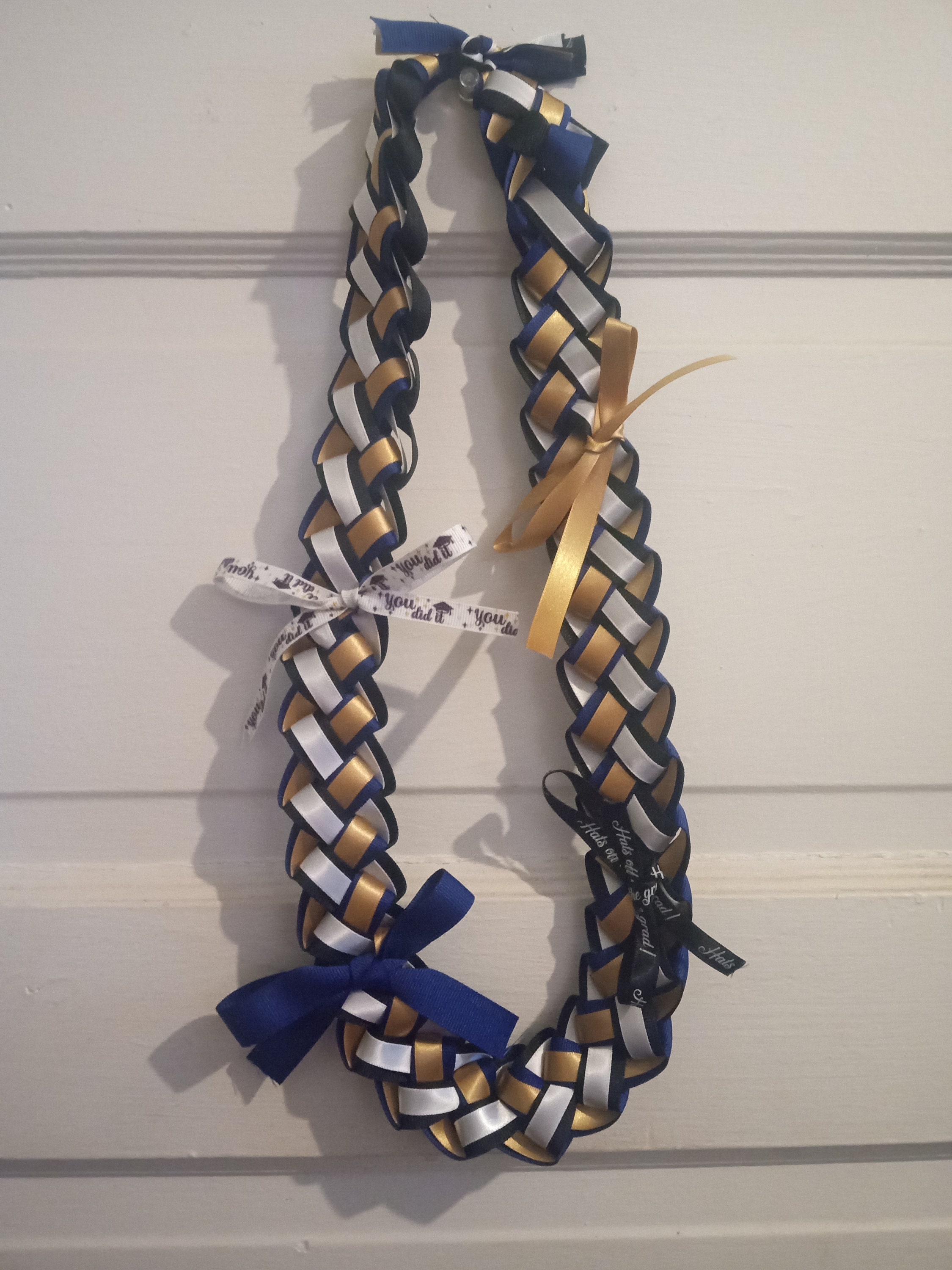 Graduation Money Lei Necklace - 70 Inch Braided Black & Gold Ribbon Lei For Graduates