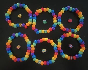 Rainbow Beaded Bracelets with School Charms, Back to School Jewelry, Grade Bracelets, Student gifts