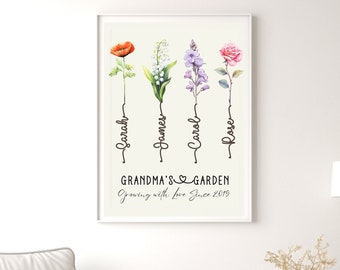 Custom Grandma&#39;s Garden Framed Poster: Birth Month Flower Art