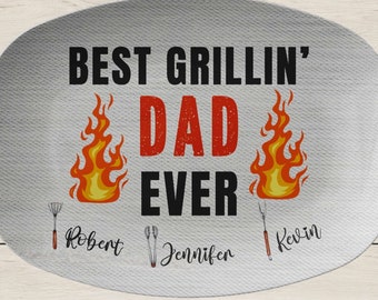 Personalized BBQ Platter for Dad, Grilling Gift with Kids' Names, Father's Day Gift Idea, BBQ Gifts for Men, Custom Grilling Plate
