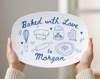 Personalized Baking Platter, Custom Dessert or Cookie Plate, Baked with Love Gift for Bakers, Baking Mom Gift, Custom Kitchen Decor