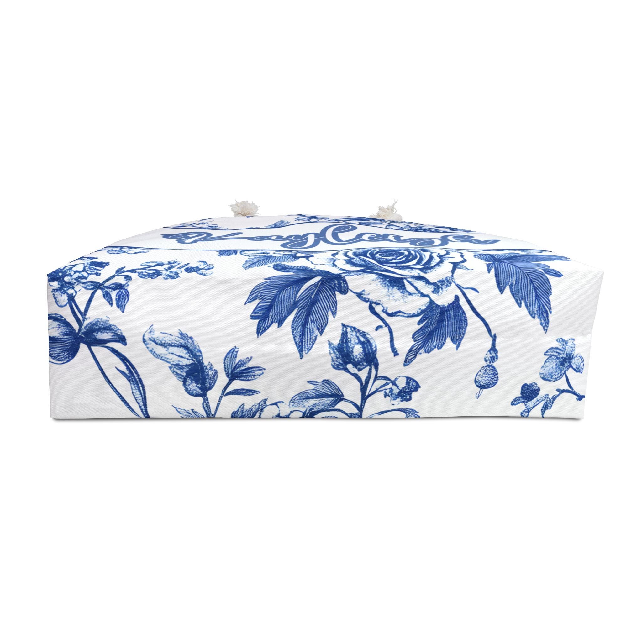 Weekender Bag - Blue and White Floral Toile De Jouy Pattern, Personalize With Name, Travel Tote, Overnight Carrier, Carry-On Luggage,