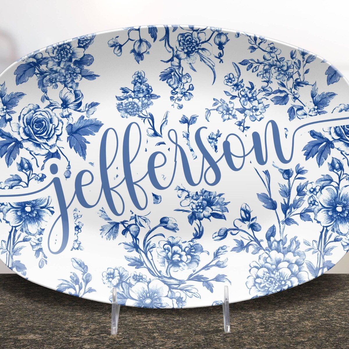 Personalized Toile De Jouy Platter, Custom Family Name Plate, Wedding Gift for Couple, Blue Floral French Country Home Decor - Etsy