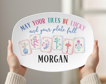 Personalized Mahjong Platter, Mahjong Player Gift, Mahjong Serving Tray, Mahjong Party Platter, Mahjong Hostess Gift, Mahjong Night Decor