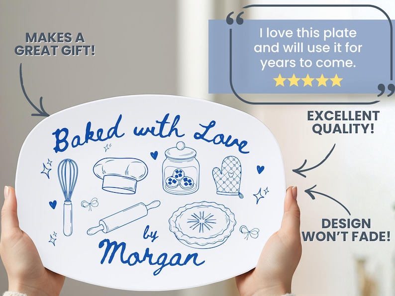 Personalized Baking Platter, Custom Dessert or Cookie Plate, Baked with Love Gift for Bakers, Baking Mom Gift, Custom Kitchen Decor image 4