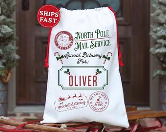 Personalized North Pole Mail Service Santa Bag Christmas Gift Bag for Kids, Special Delivery From Santa, Holiday Wrapping Paper Alternative
