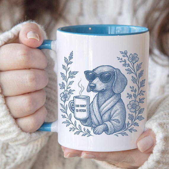 Toile de Jouy Dachshund Mug, Funny Dog Mom Gift, Doxie Coffee Cup, Dachshund Lover Gift, Wiener Dog Mug, Sausage Dog Owner Gift