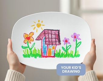 Personalized Kids Artwork Plate From Drawing, Custom Kids Art Platter, Child Artwork Keepsake Gift, Kids Drawing Plate, Mothers Day Gift