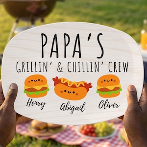 Personalized Dad Grilling Platter With Kids Names, BBQ Serving Tray Gift For Dad Grandpa, Fathers Day Grill Plate, Hamburger Serving Dish