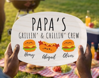 Personalized Dad Grilling Platter With Kids Names, BBQ Serving Tray Gift For Dad Grandpa, Fathers Day Grill Plate, Hamburger Serving Dish