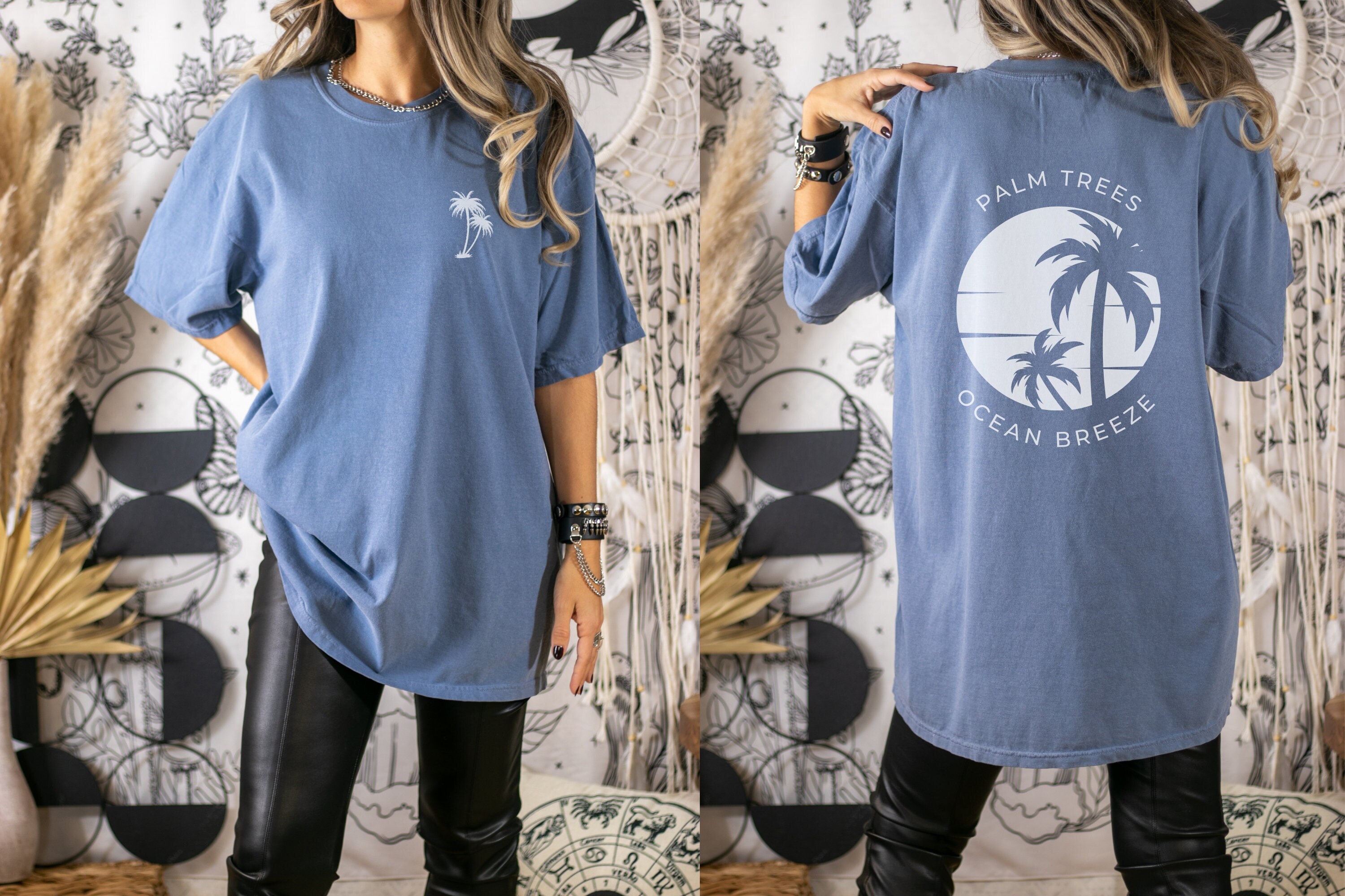 NICZOE Coastal Vines Palm Print Top - Blue Multi